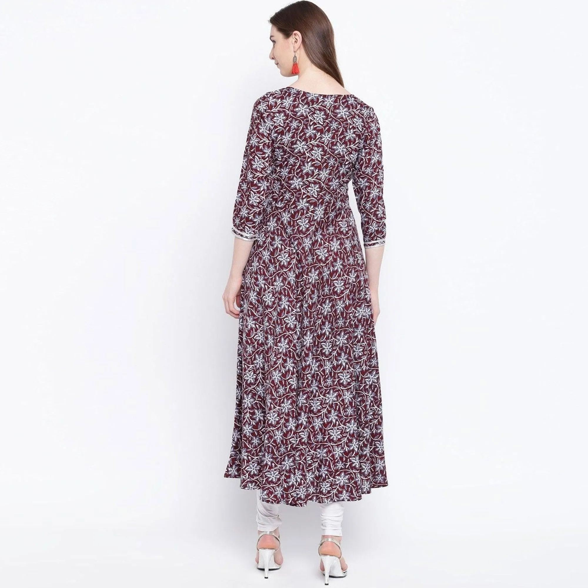 Adorable Maroon Colored Casual Wear Printed Rayon Long Kurti