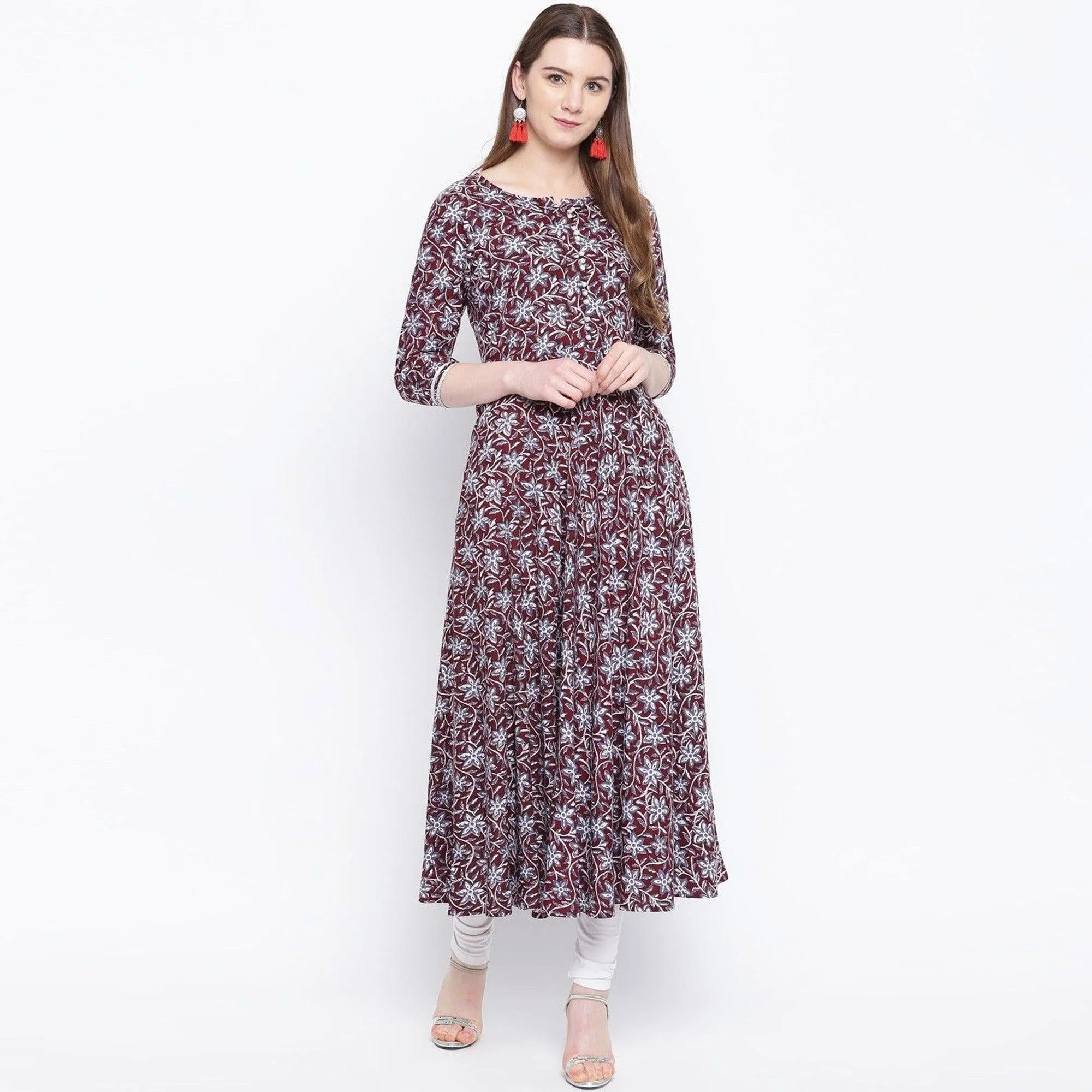 Adorable Maroon Colored Casual Wear Printed Rayon Long Kurti