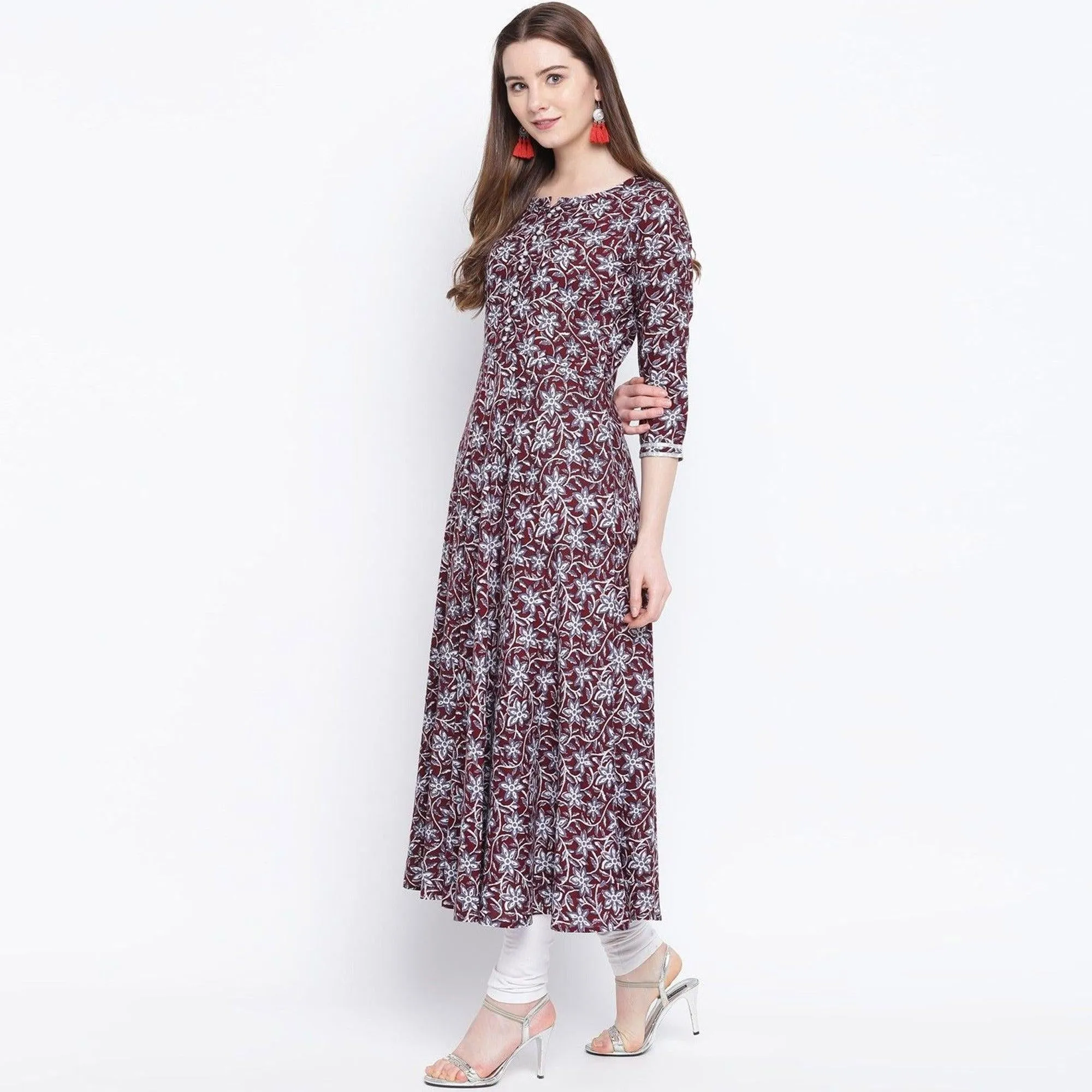 Adorable Maroon Colored Casual Wear Printed Rayon Long Kurti