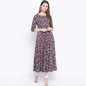 Adorable Maroon Colored Casual Wear Printed Rayon Long Kurti