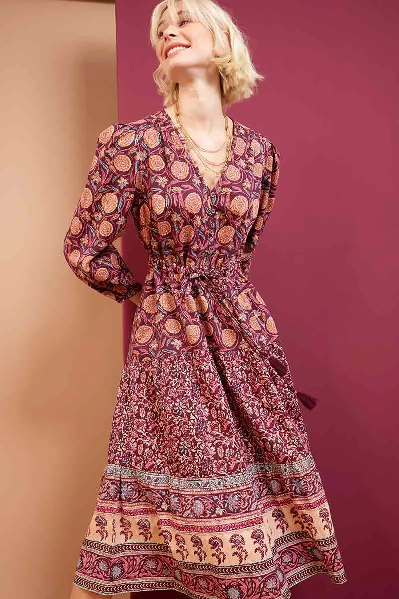 Alex Print Burgundy Cotton Dress