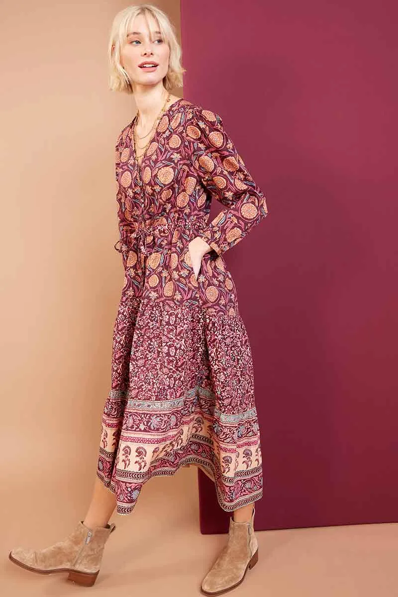 Alex Print Burgundy Cotton Dress
