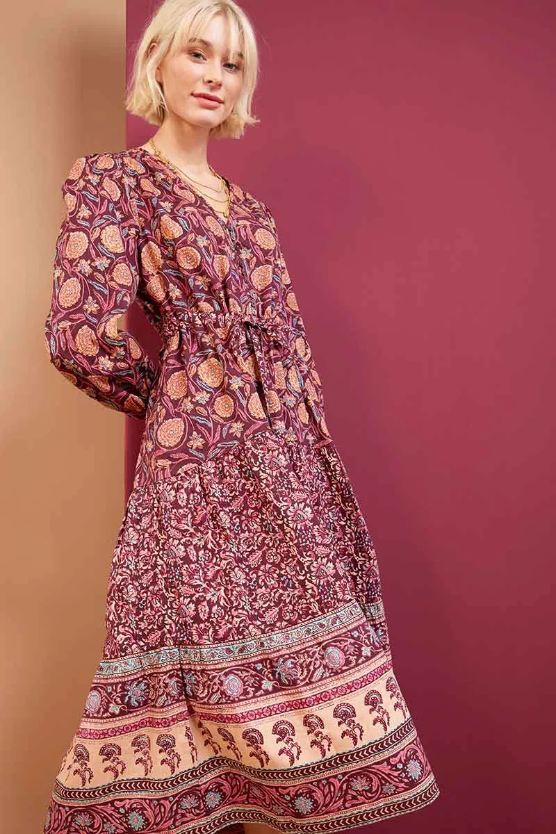 Alex Print Burgundy Cotton Dress