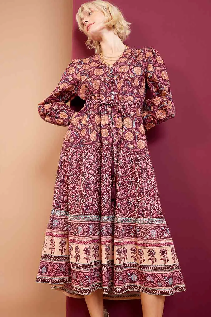 Alex Print Burgundy Cotton Dress