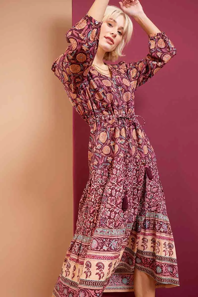 Alex Print Burgundy Cotton Dress