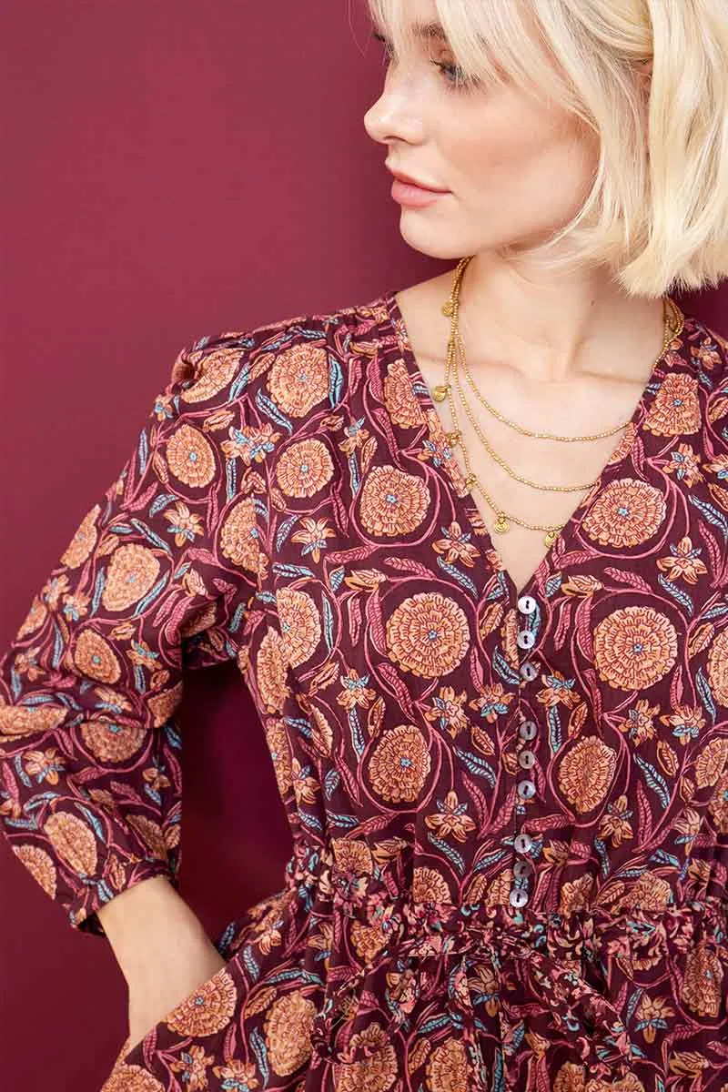 Alex Print Burgundy Cotton Dress