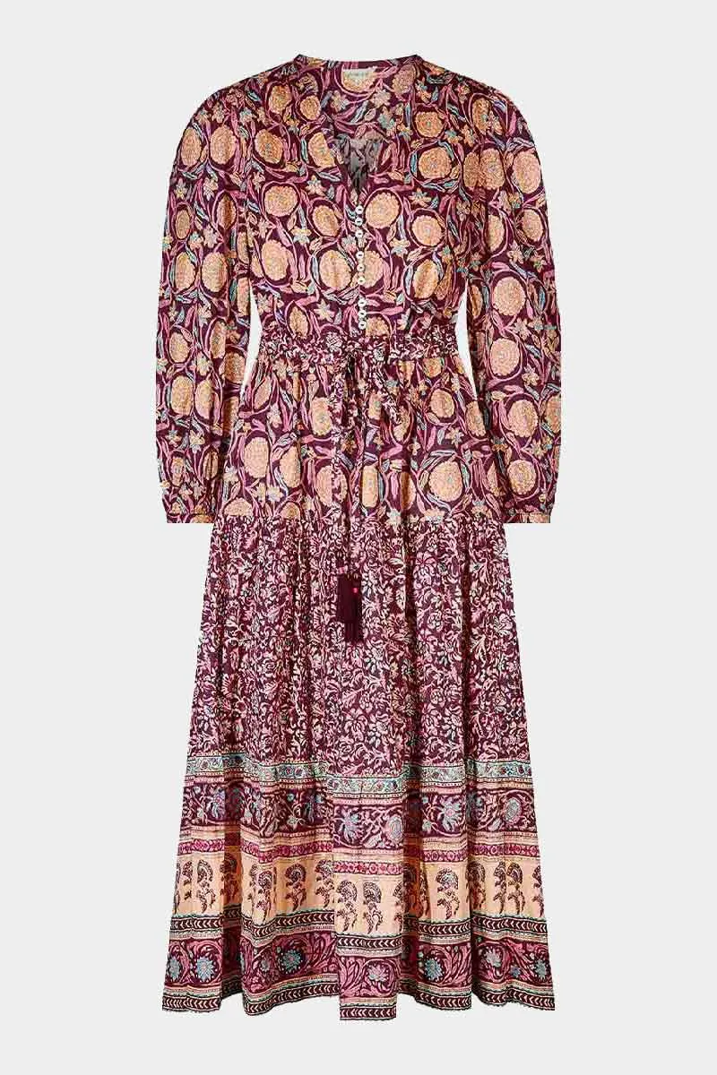 Alex Print Burgundy Cotton Dress