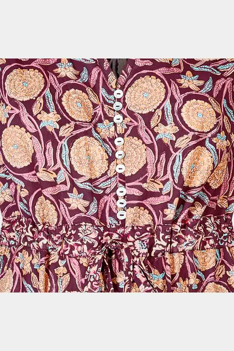Alex Print Burgundy Cotton Dress