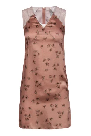All Saints - Baby Pink Satin Floral Dress w/ Lace Sz 00