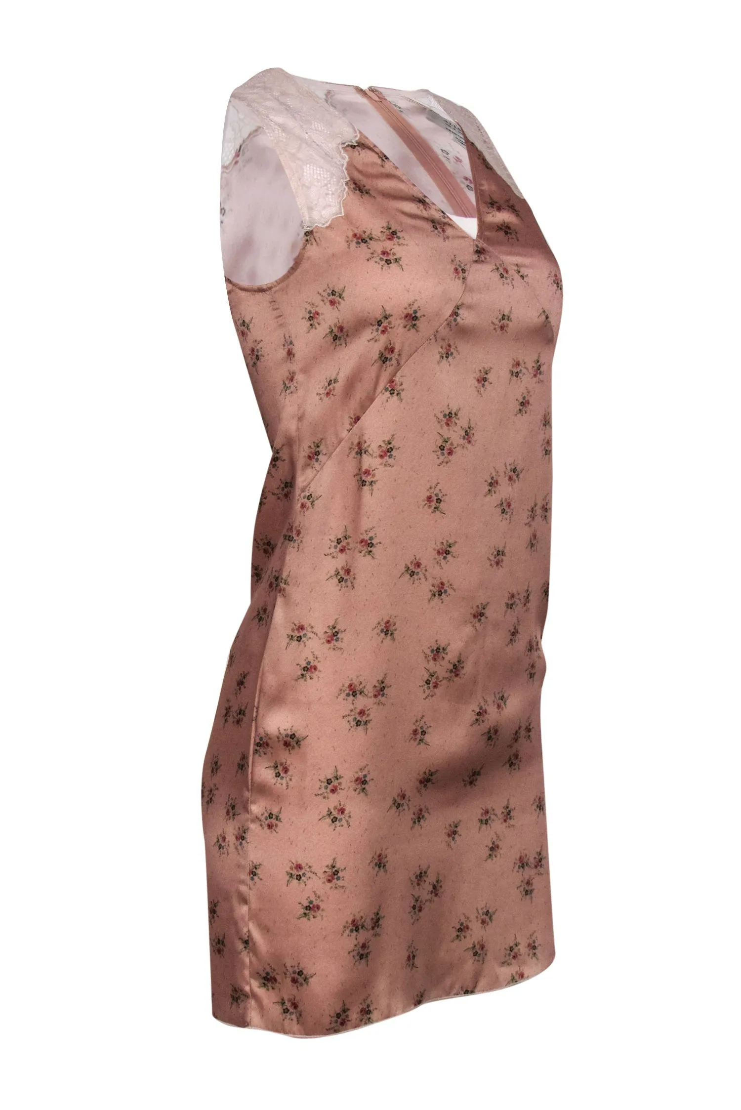 All Saints - Baby Pink Satin Floral Dress w/ Lace Sz 00