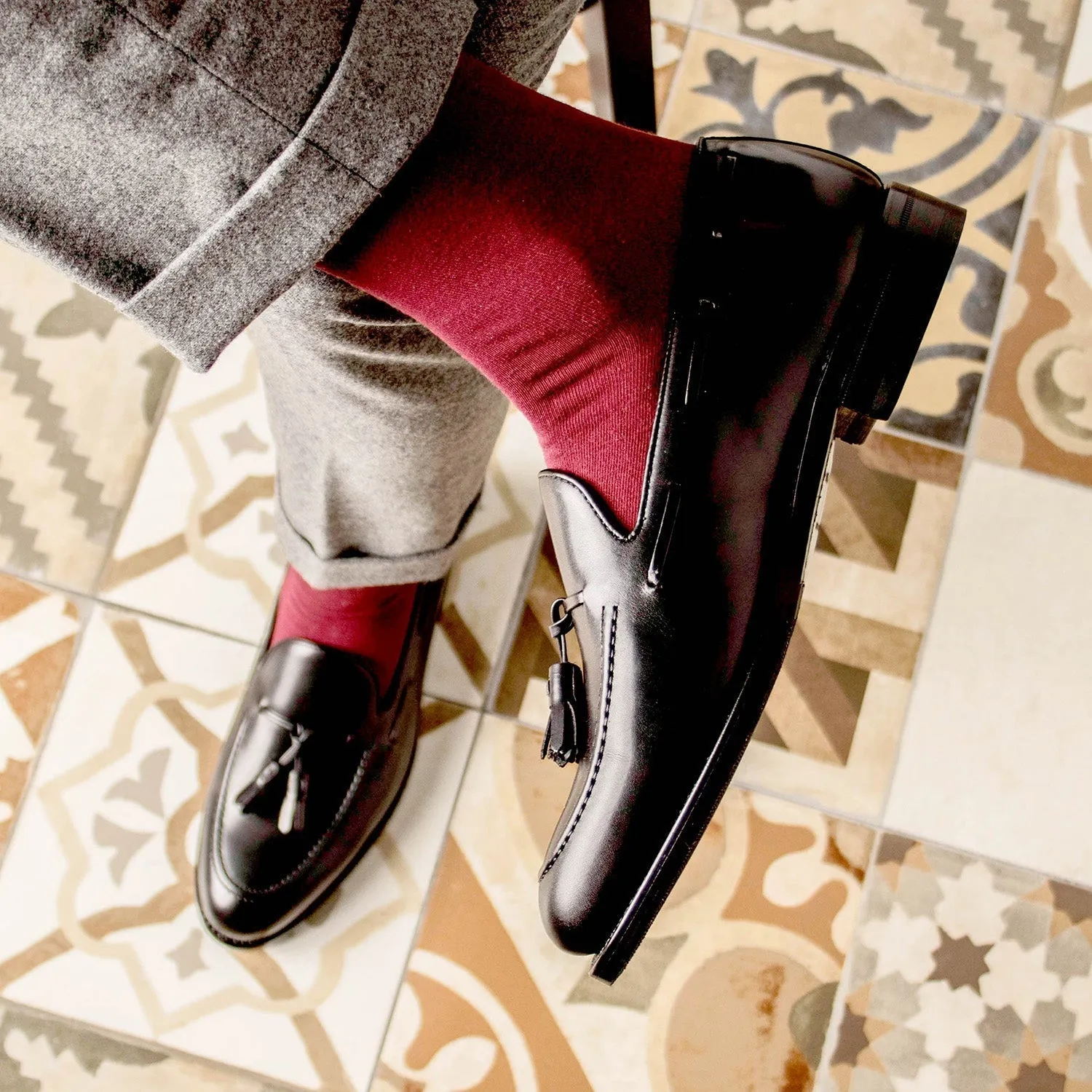 Ambrogio Bespoke Men's Shoes Black Calf-Skin Leather Tassels Loafers (AMB2317)