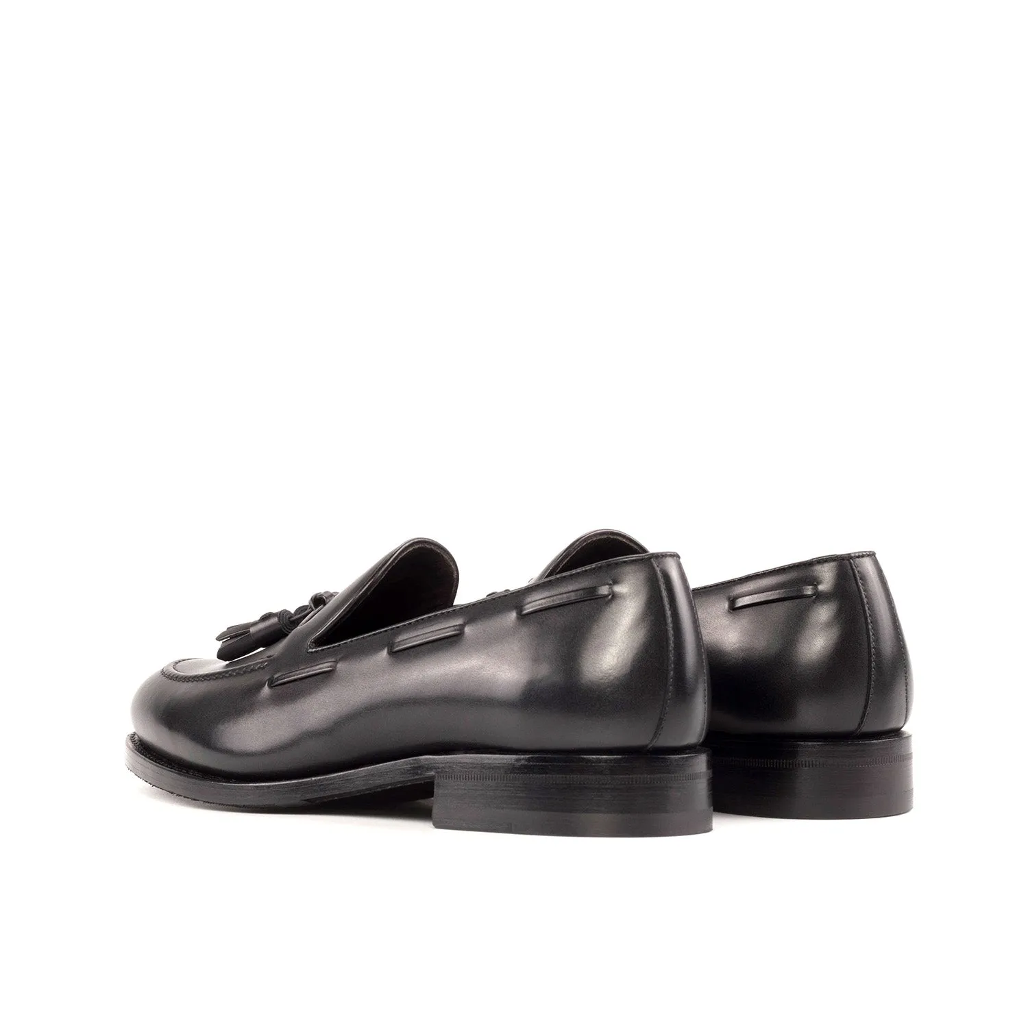 Ambrogio Bespoke Men's Shoes Black Calf-Skin Leather Tassels Loafers (AMB2317)