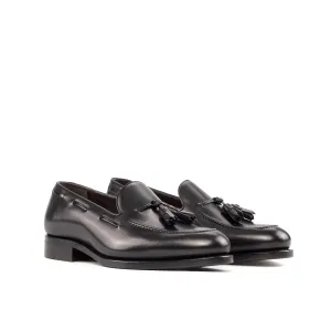 Ambrogio Bespoke Men's Shoes Black Calf-Skin Leather Tassels Loafers (AMB2317)