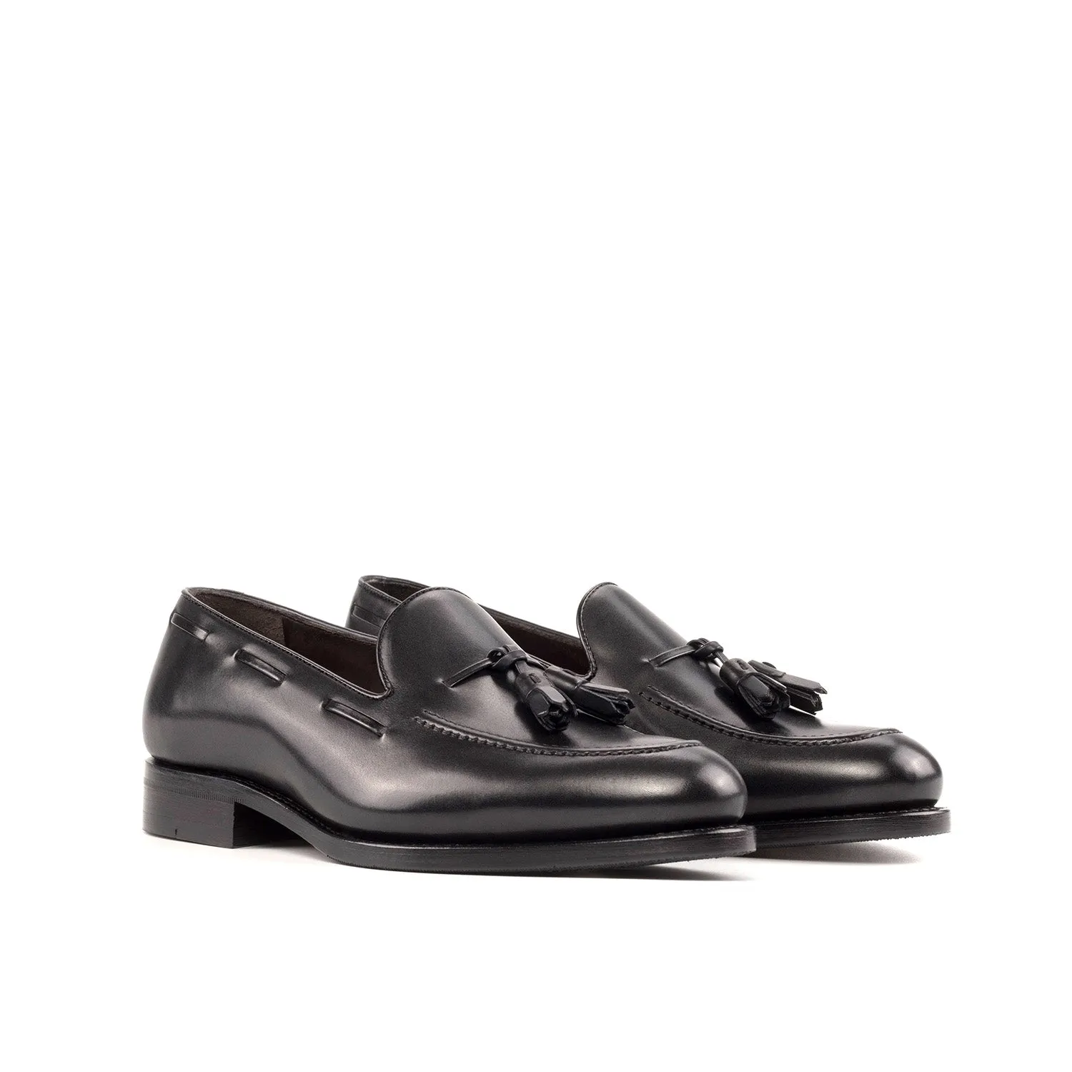 Ambrogio Bespoke Men's Shoes Black Calf-Skin Leather Tassels Loafers (AMB2317)