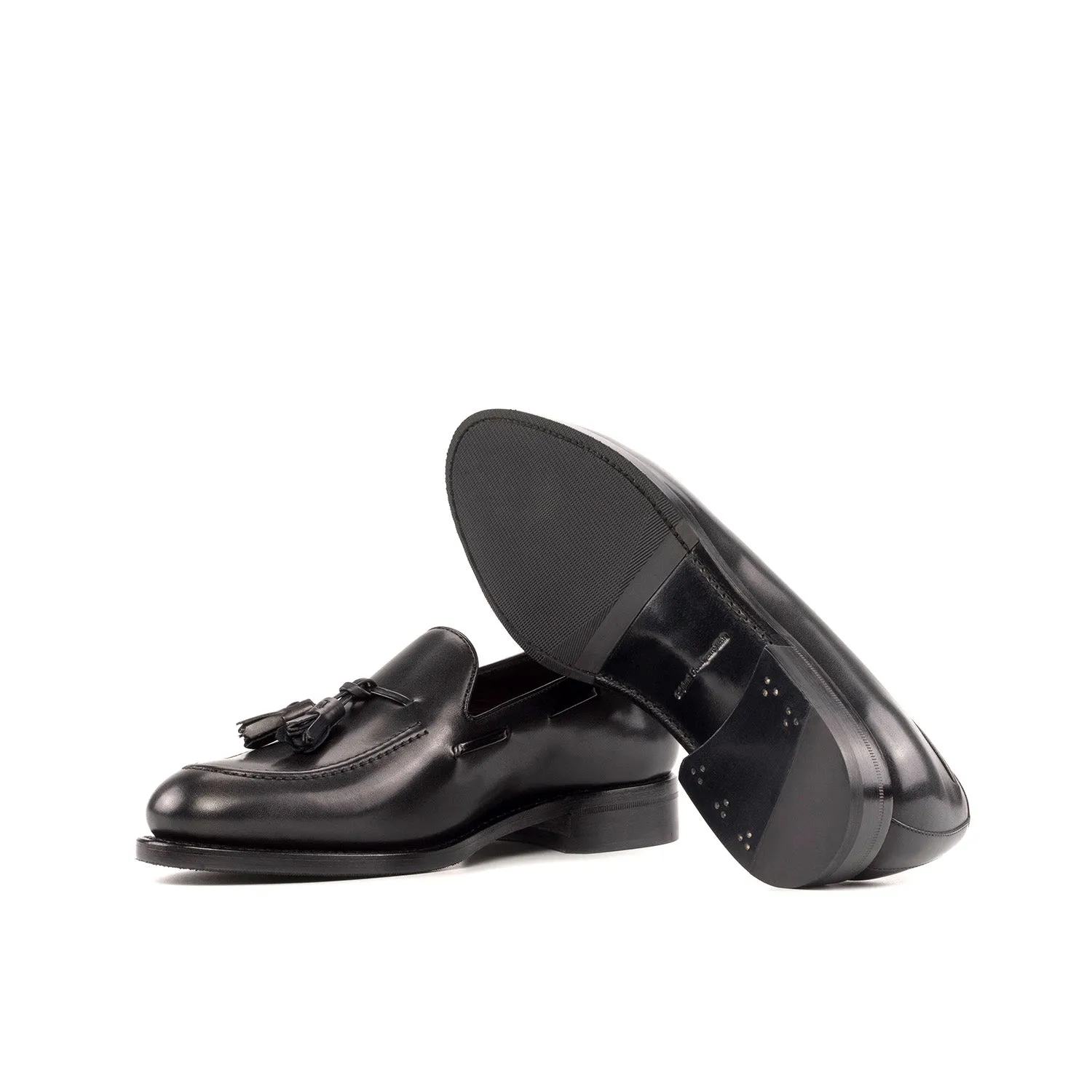 Ambrogio Bespoke Men's Shoes Black Calf-Skin Leather Tassels Loafers (AMB2317)