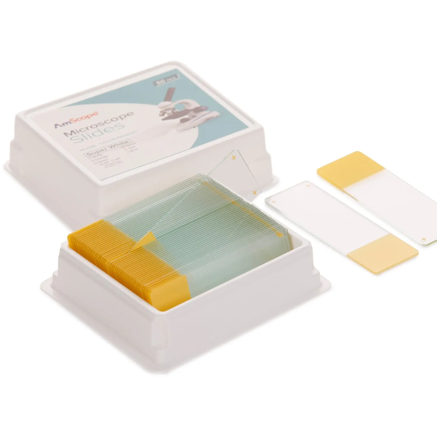 AmScope 50pc Blank Silane Slides with Single Frosted, Yellow-Coated Side