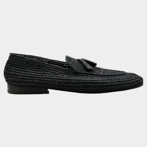 Casablanca men's black raffia loafers