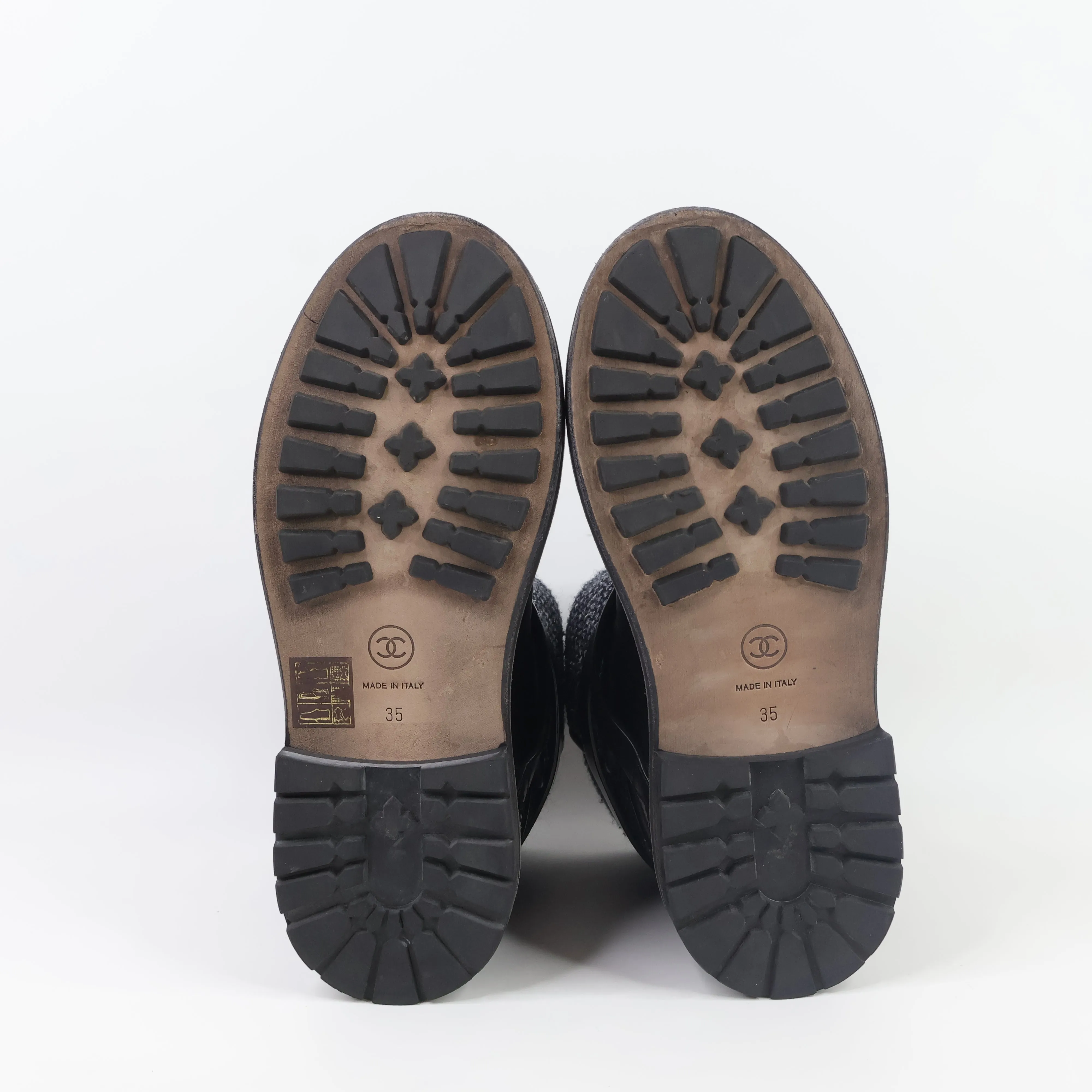 Chanel Short Boots Black Tweed 35