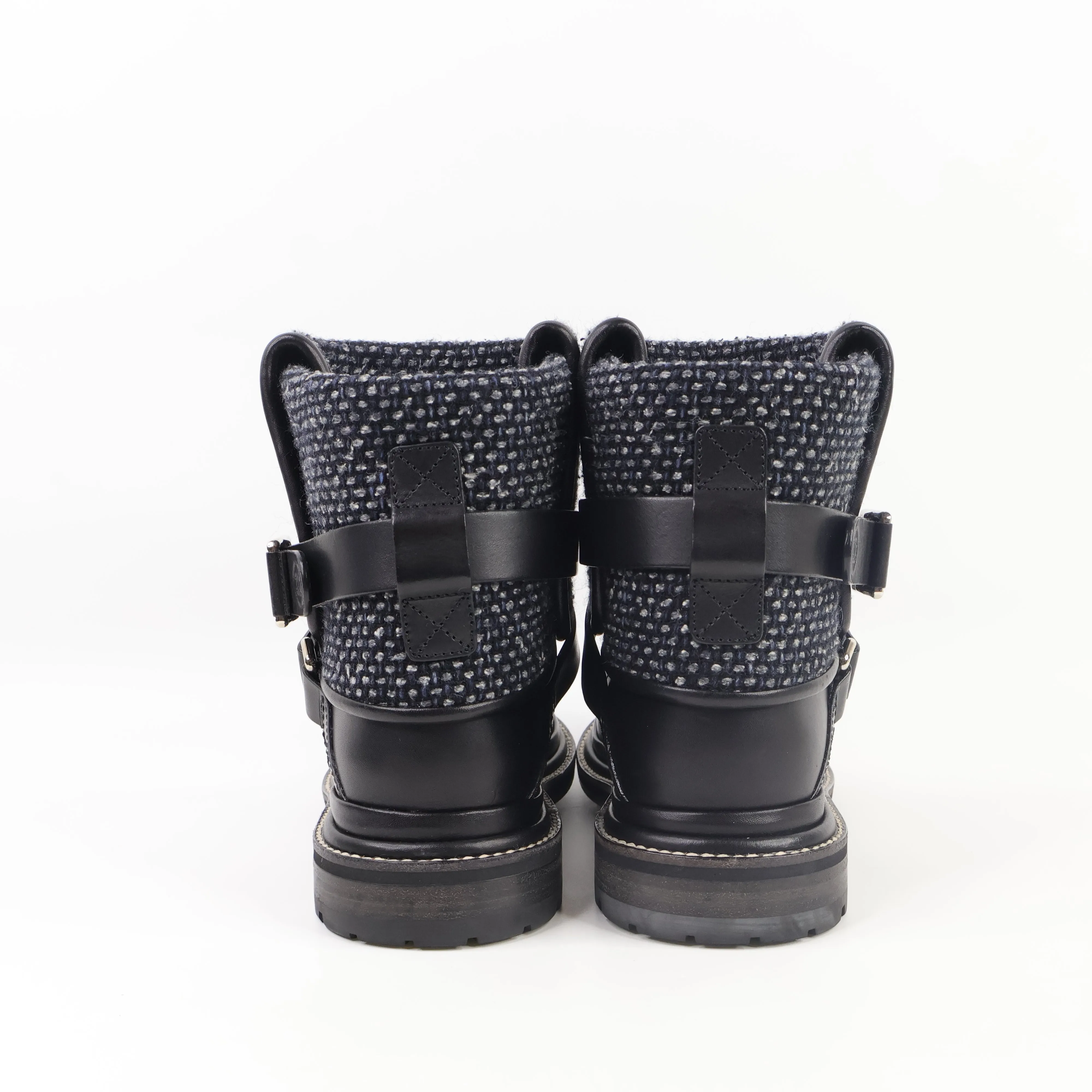 Chanel Short Boots Black Tweed 35