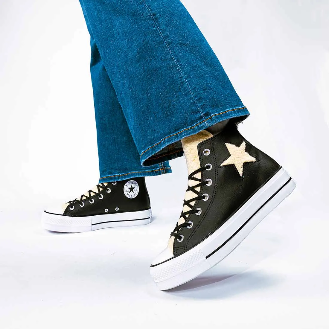 Converse All Star Platform in Pelle con Stella Teddy