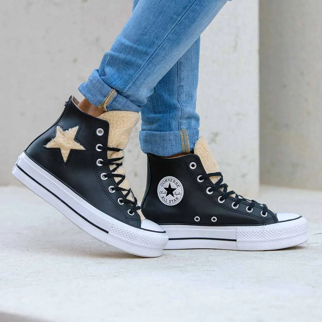 Converse All Star Platform in Pelle con Stella Teddy