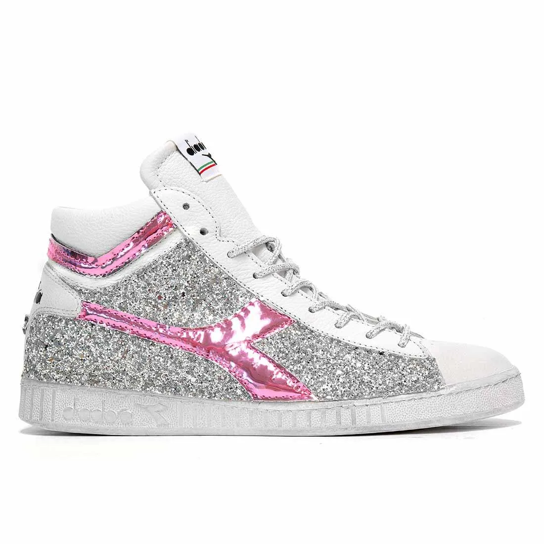 Diadora Game High Brillantini Argento e Rosa