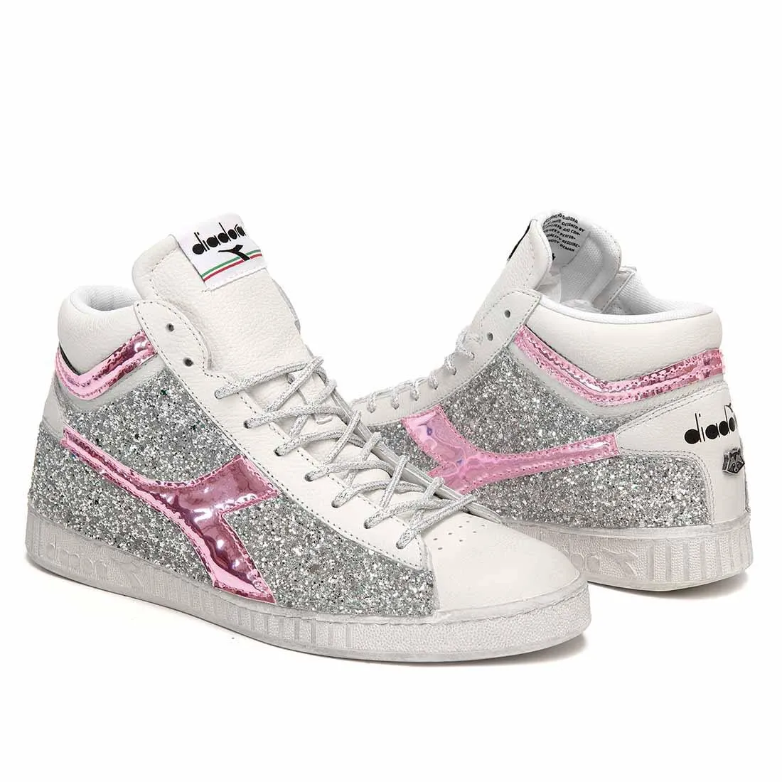 Diadora Game High Brillantini Argento e Rosa
