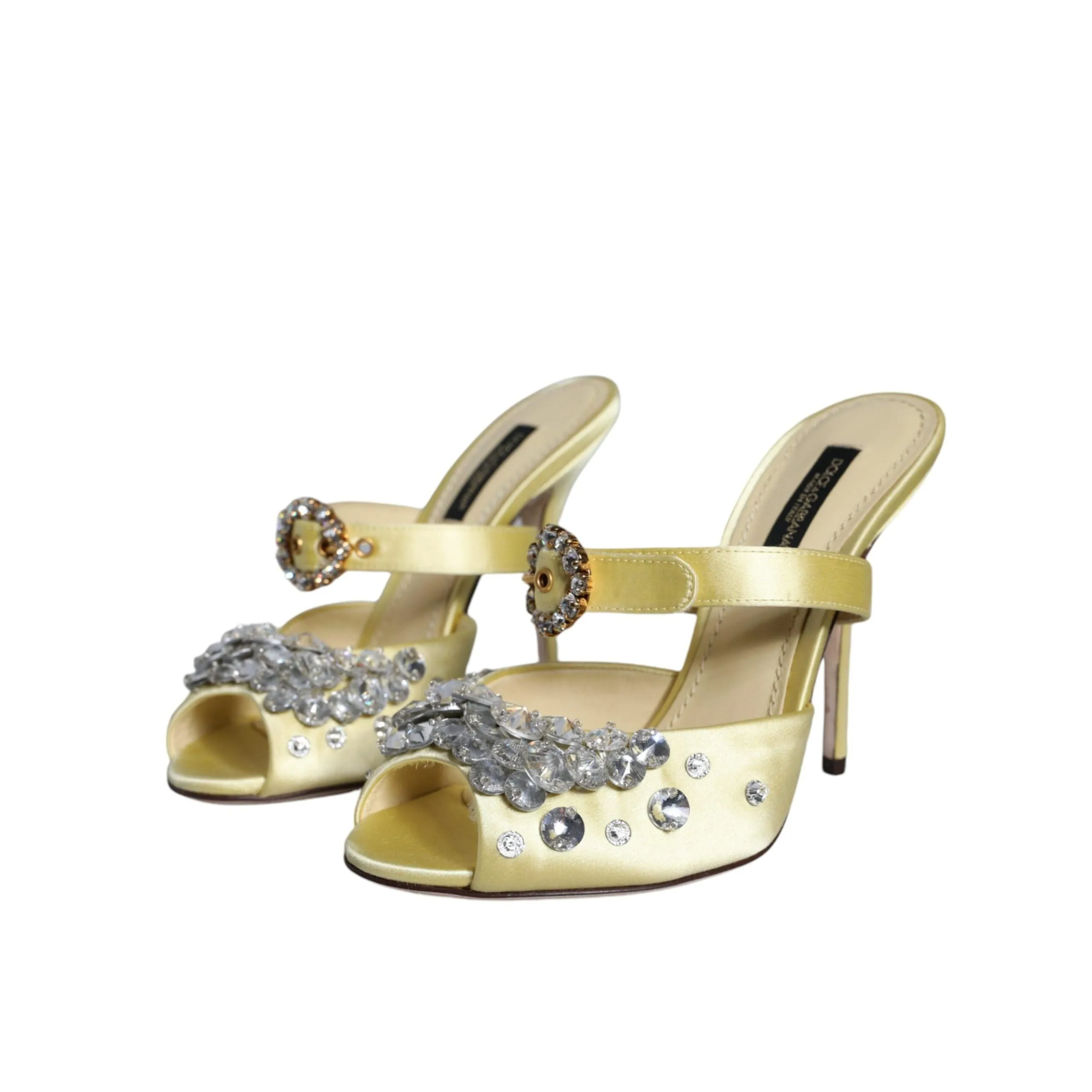 Dolce & Gabbana Yellow Mary Janes Satin Crystal Sandals Shoes