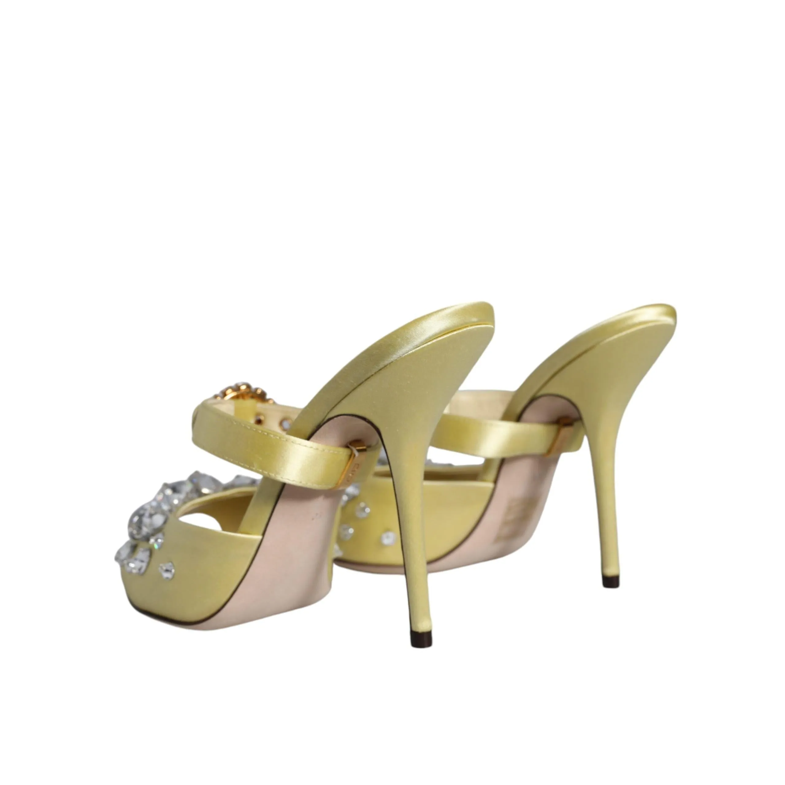 Dolce & Gabbana Yellow Mary Janes Satin Crystal Sandals Shoes