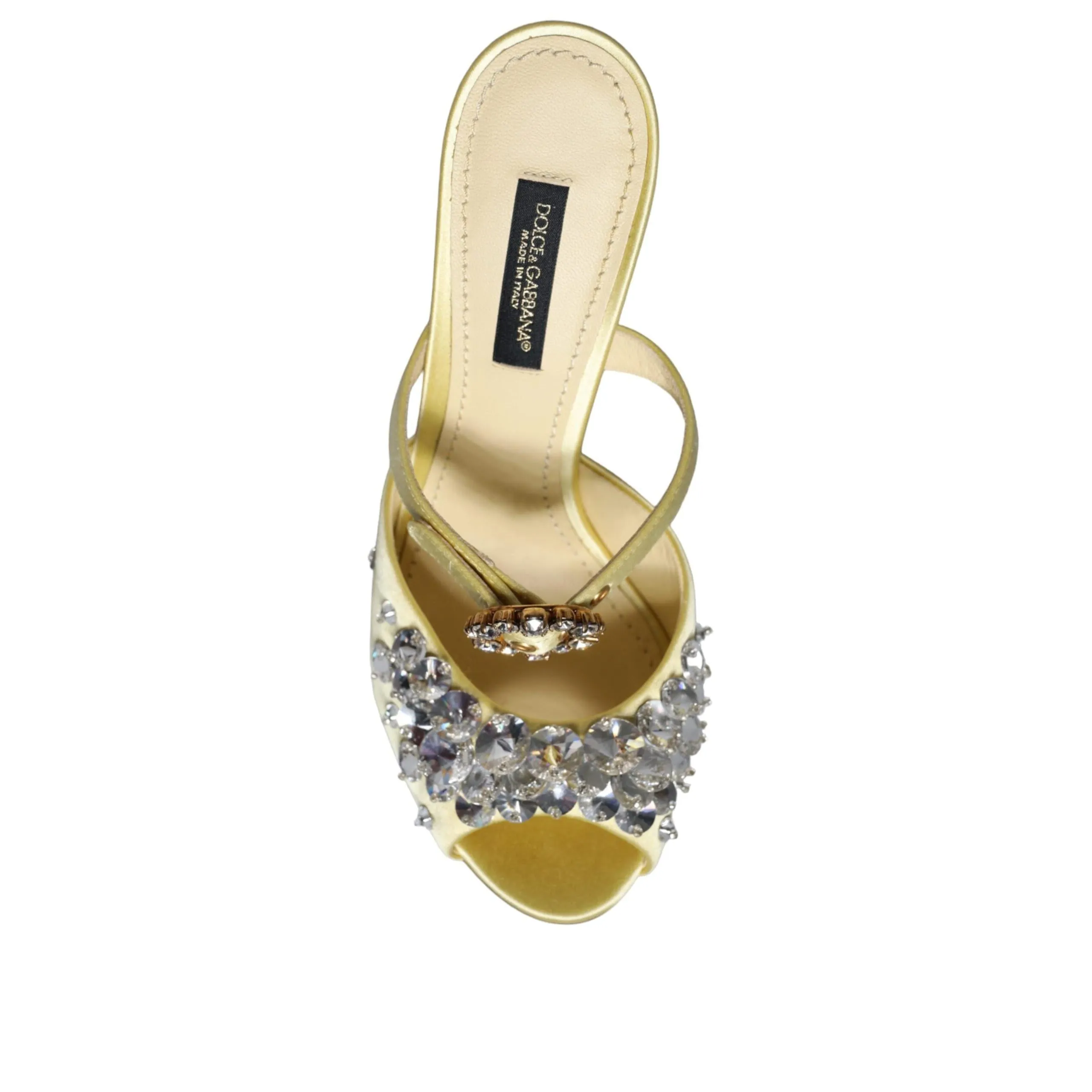 Dolce & Gabbana Yellow Mary Janes Satin Crystal Sandals Shoes
