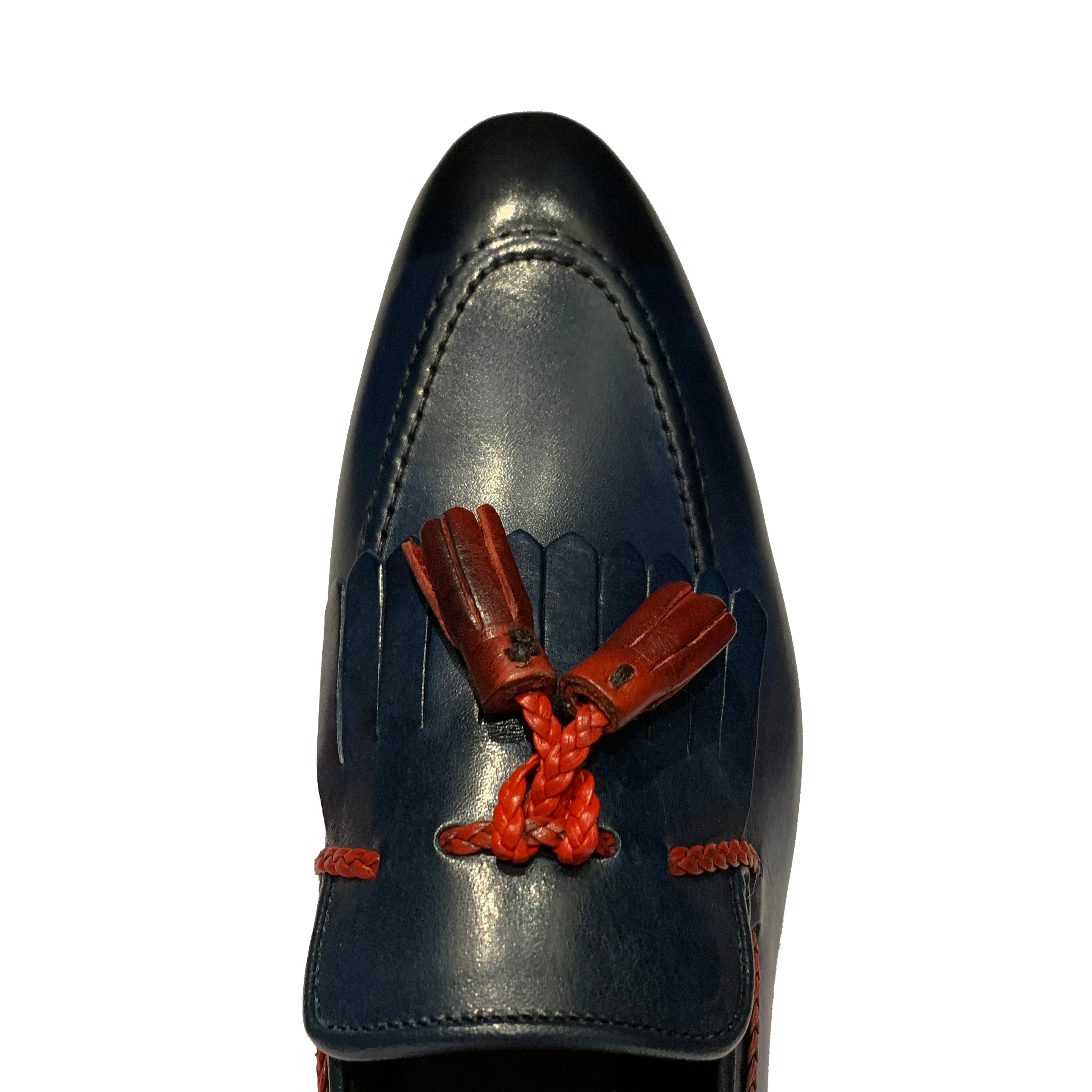 Emilio Franco Blue Wingtip Loafers Shoes with Red Tassels