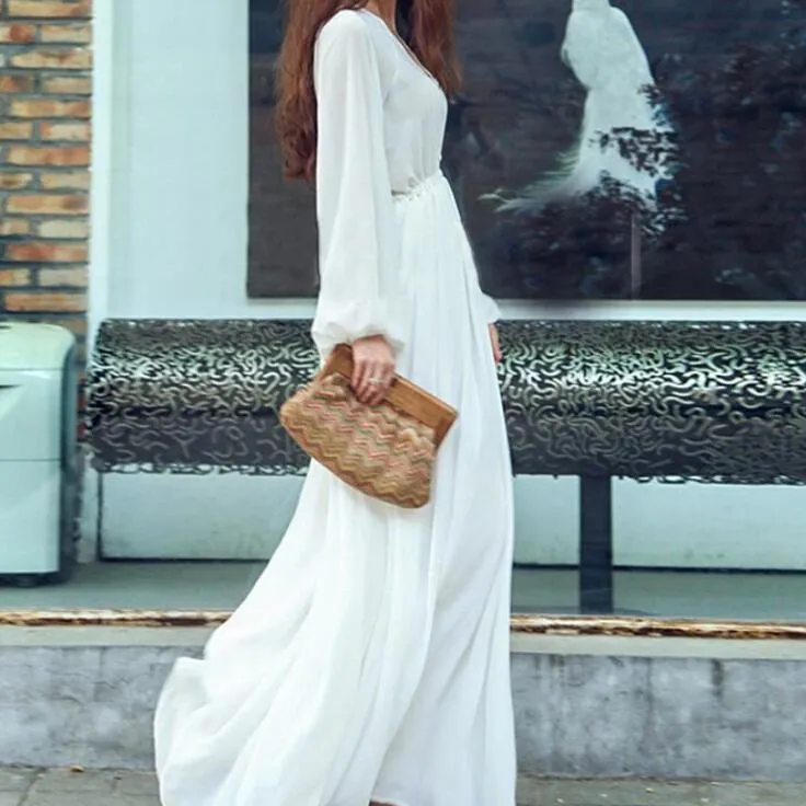 Empire Waist Boho Chic Casual White Dress