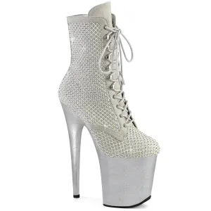 FLAMINGO-1020RM Pleaser Silver Rhinstone Lace Up Front Ankle Boots