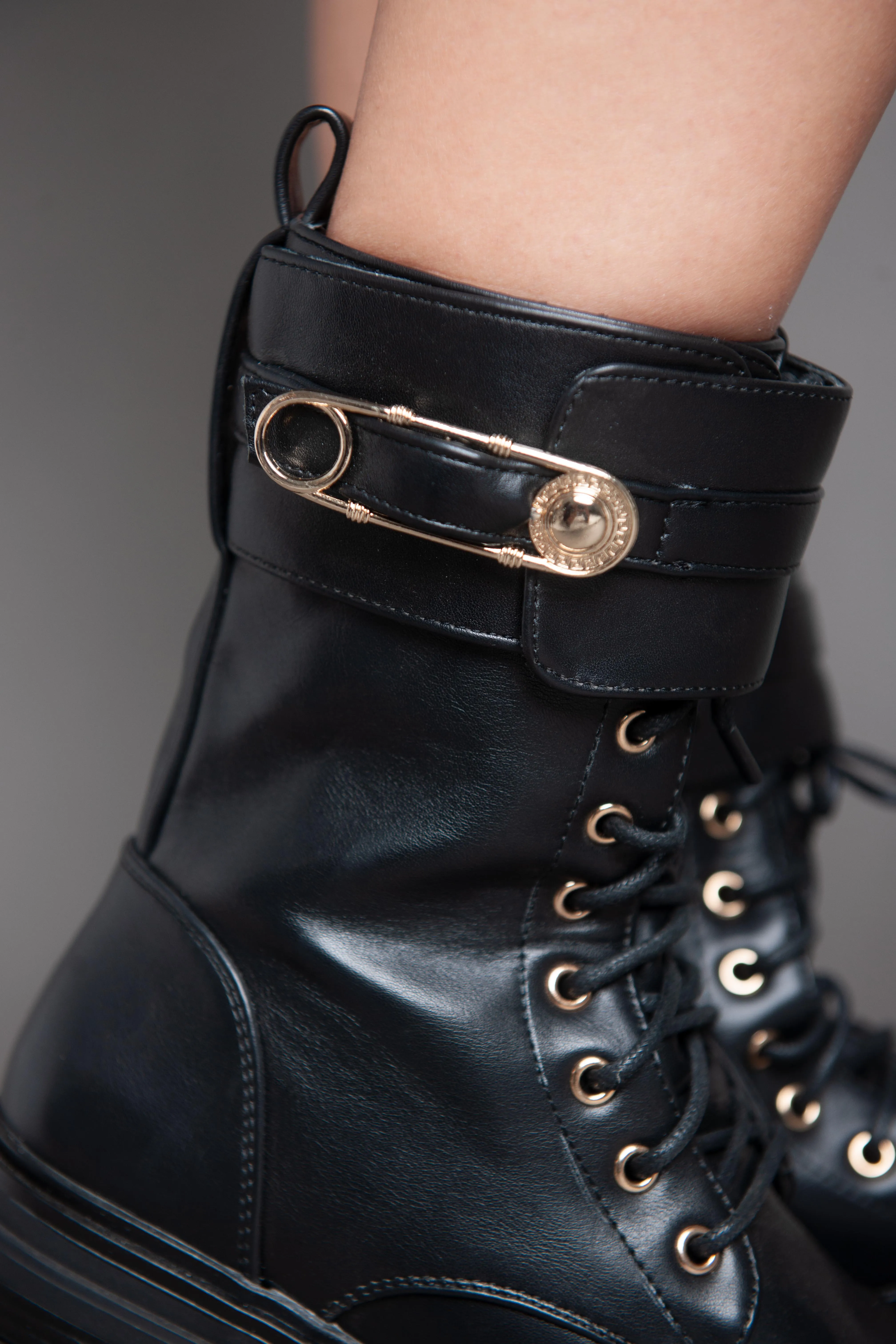 Golden Pin Lace Half Boot - Black