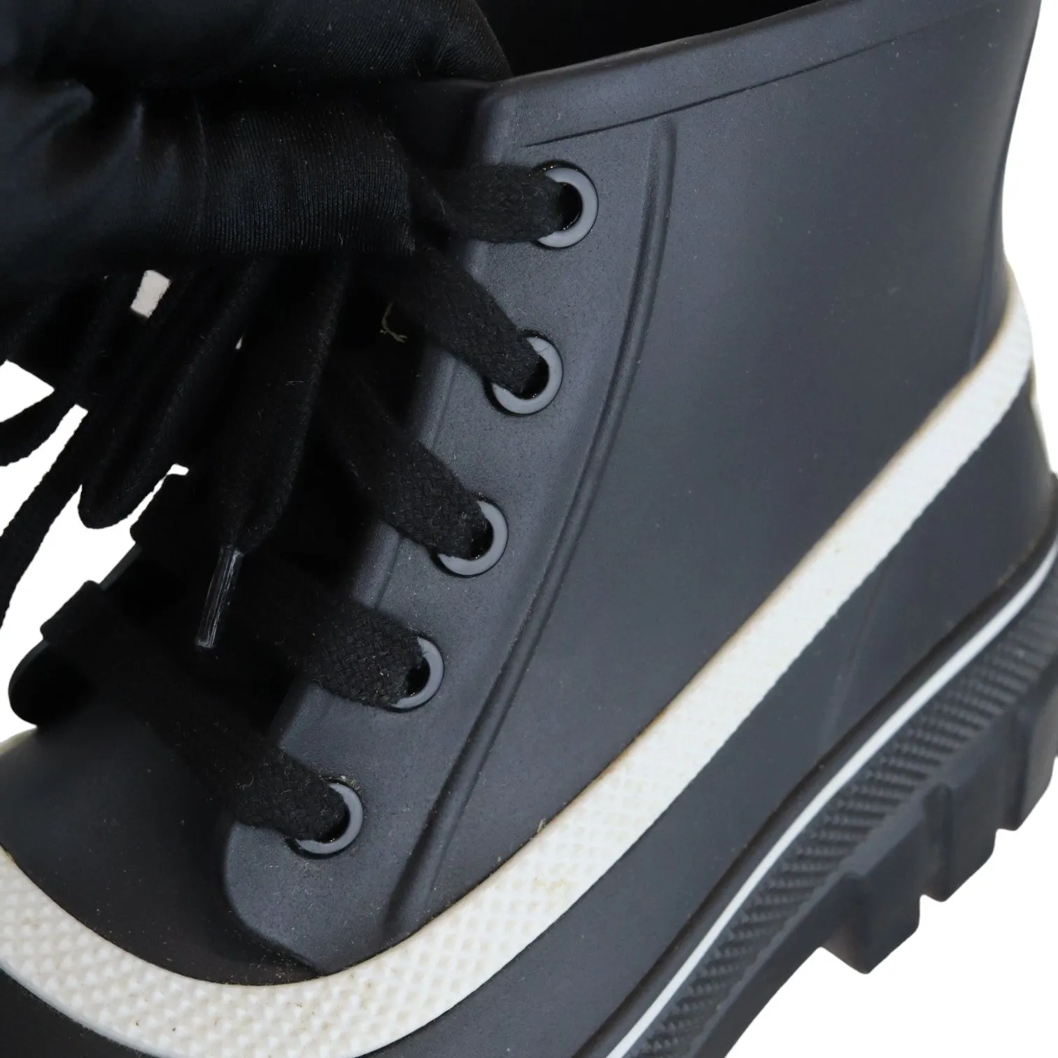 Lace Up Ankle Boots Rubber Lug Sole Black White Size 38