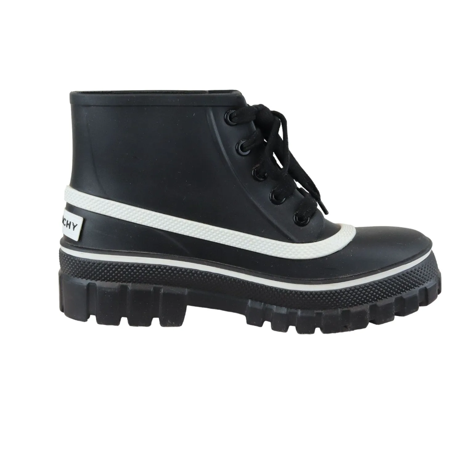 Lace Up Ankle Boots Rubber Lug Sole Black White Size 38