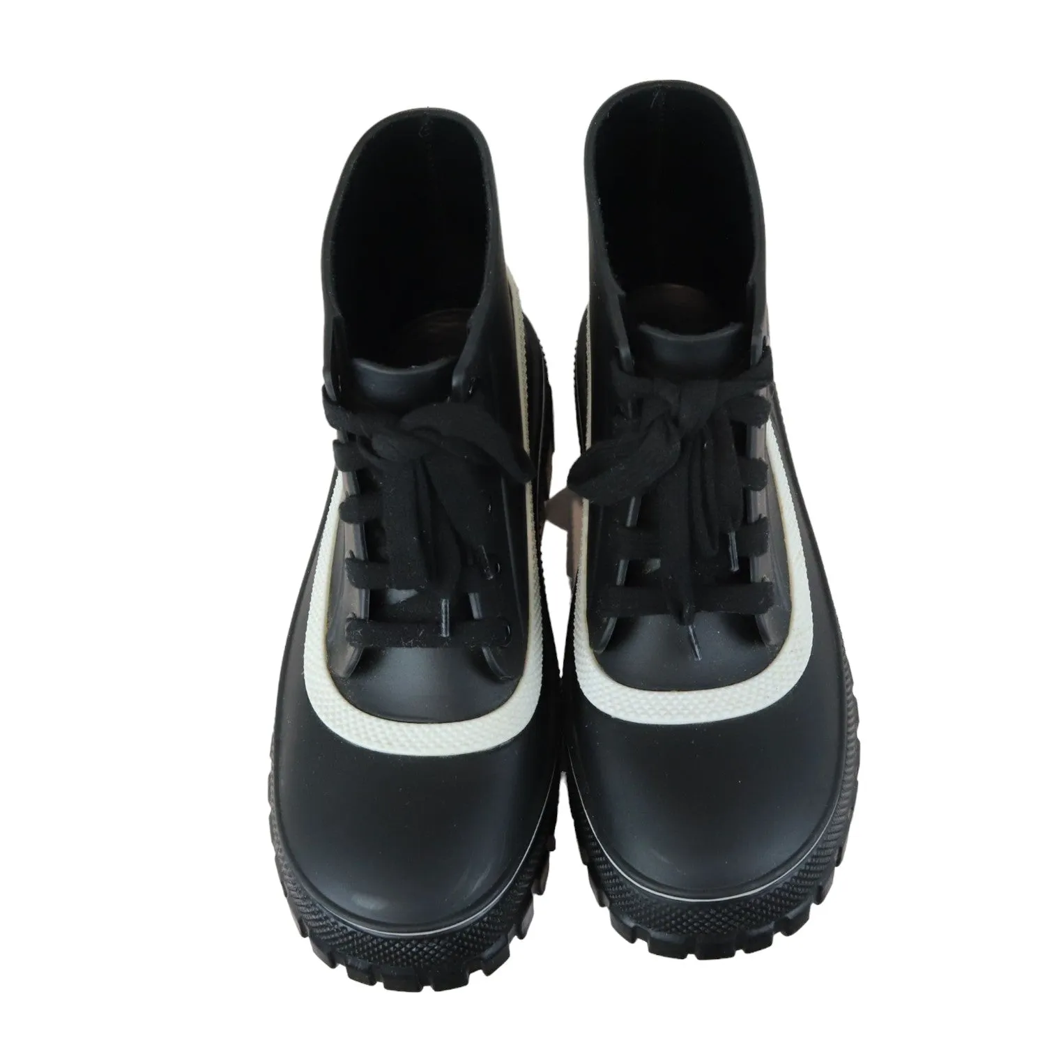 Lace Up Ankle Boots Rubber Lug Sole Black White Size 38