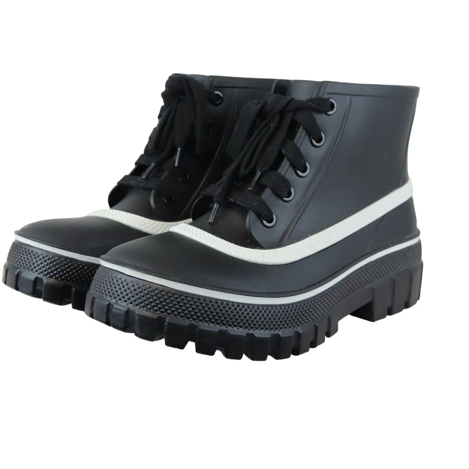 Lace Up Ankle Boots Rubber Lug Sole Black White Size 38