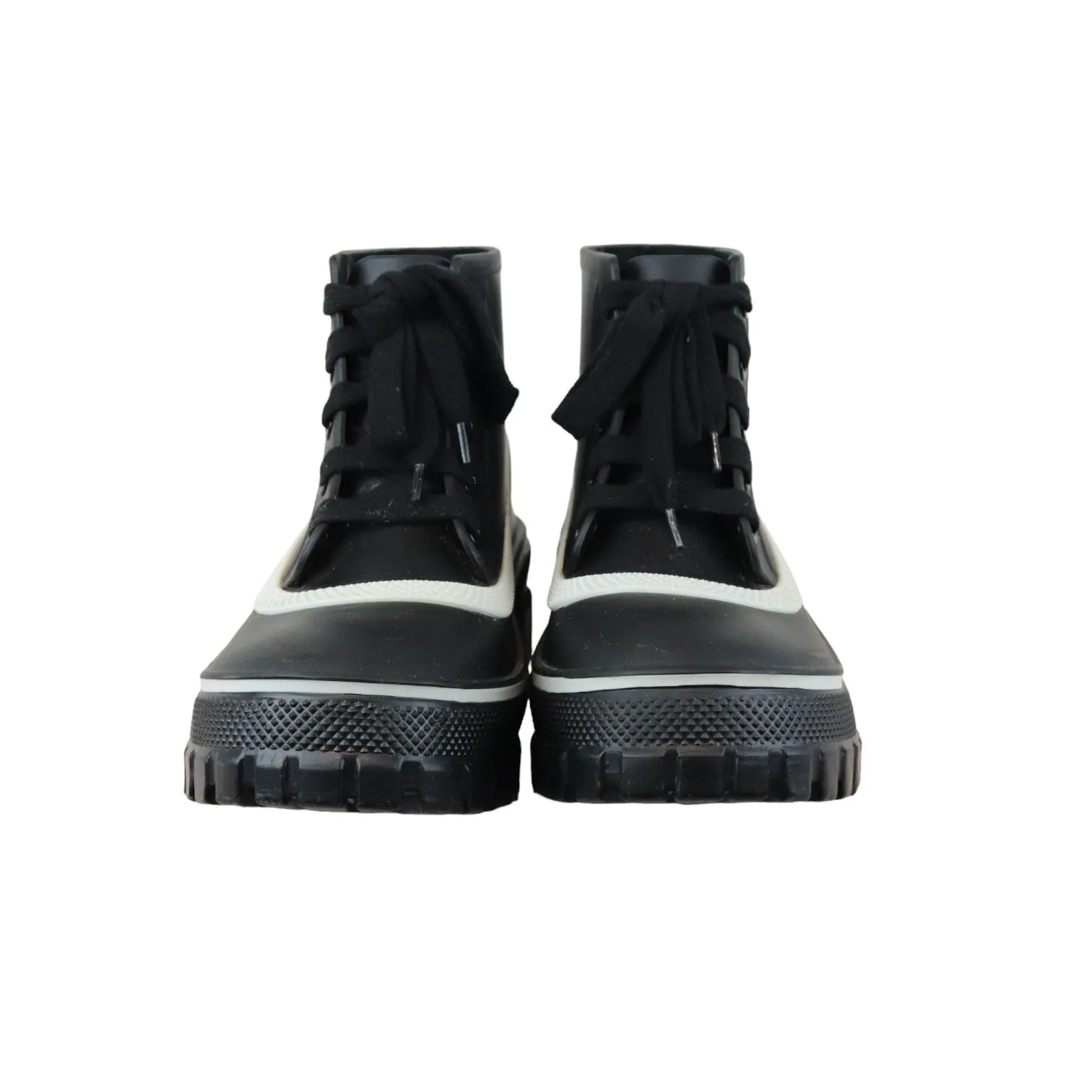 Lace Up Ankle Boots Rubber Lug Sole Black White Size 38