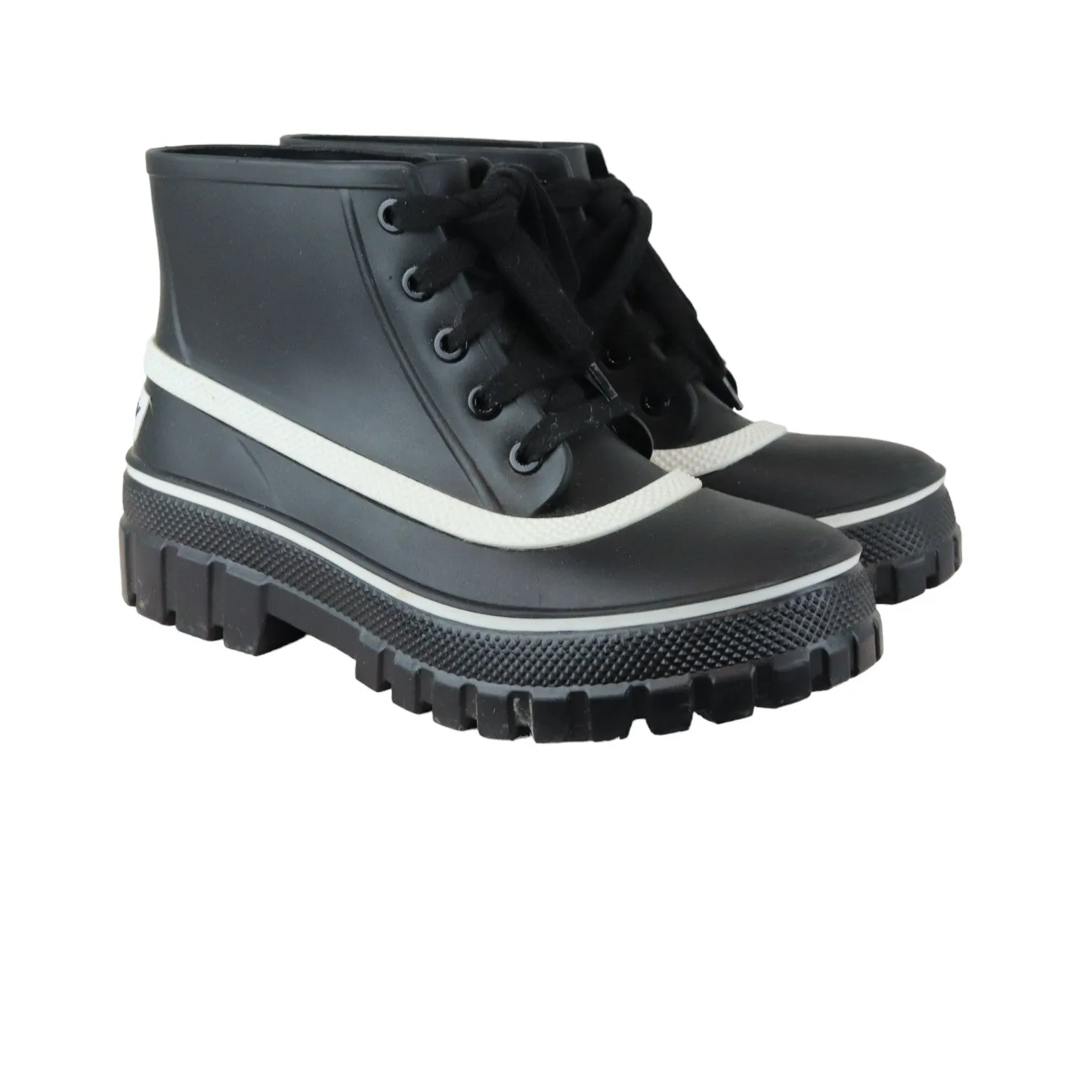 Lace Up Ankle Boots Rubber Lug Sole Black White Size 38