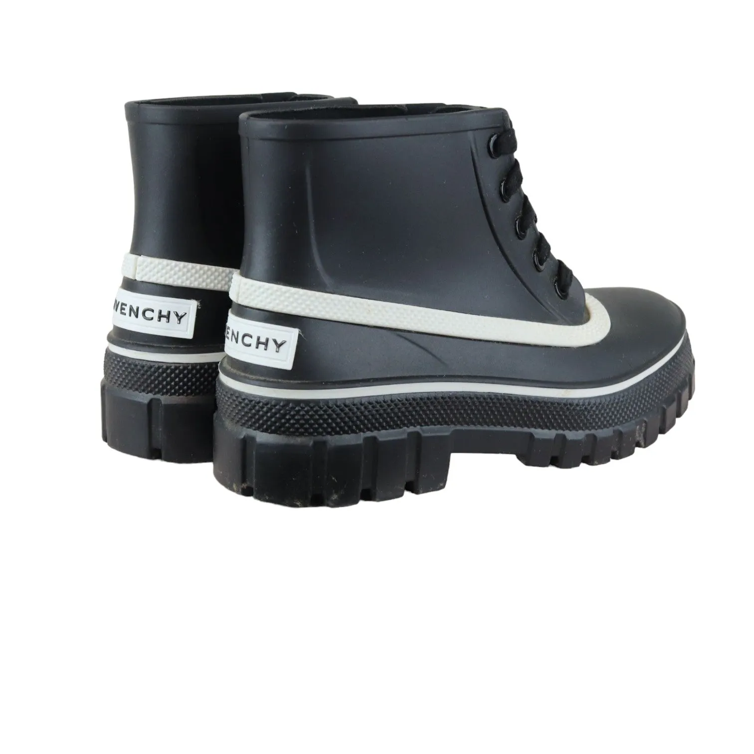 Lace Up Ankle Boots Rubber Lug Sole Black White Size 38