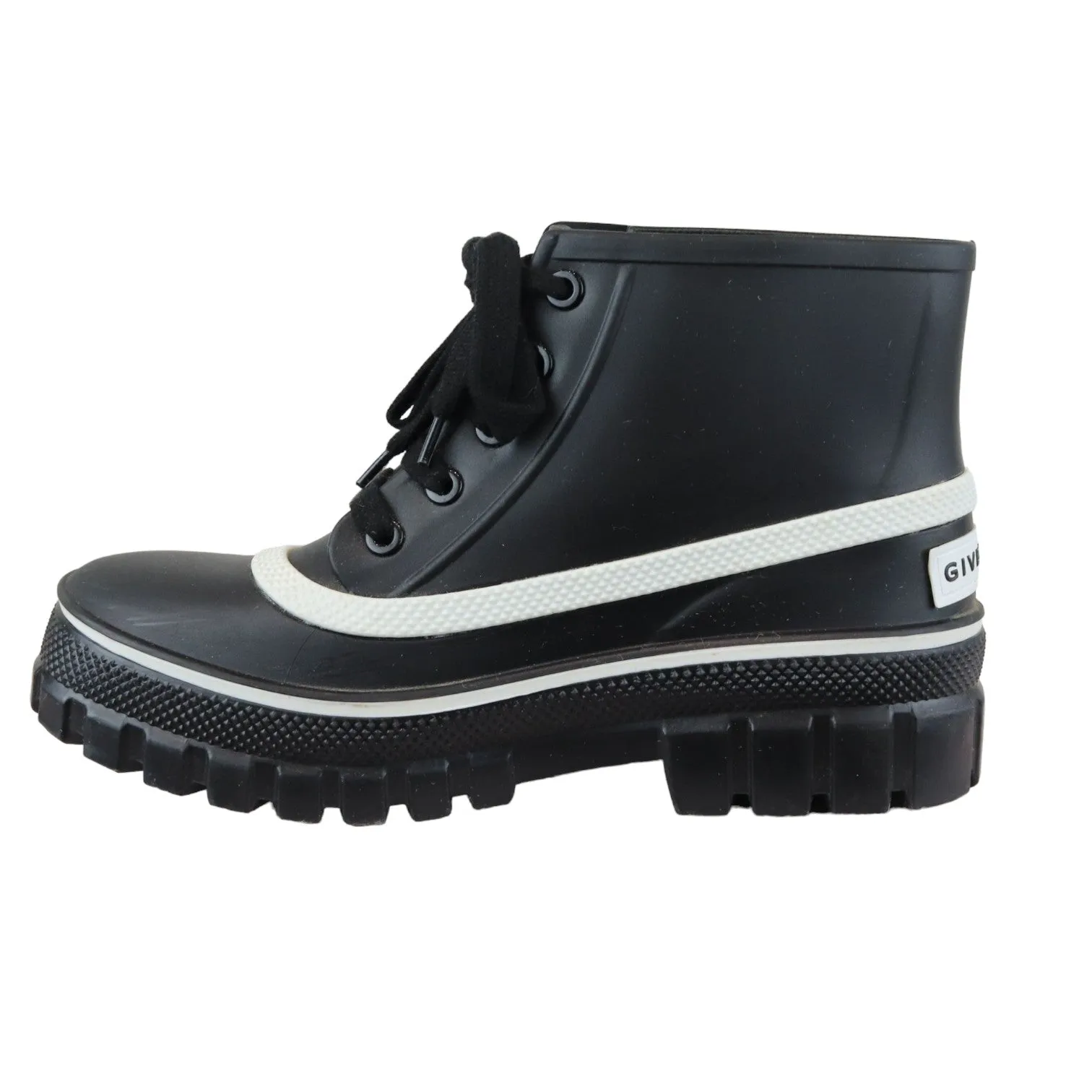 Lace Up Ankle Boots Rubber Lug Sole Black White Size 38