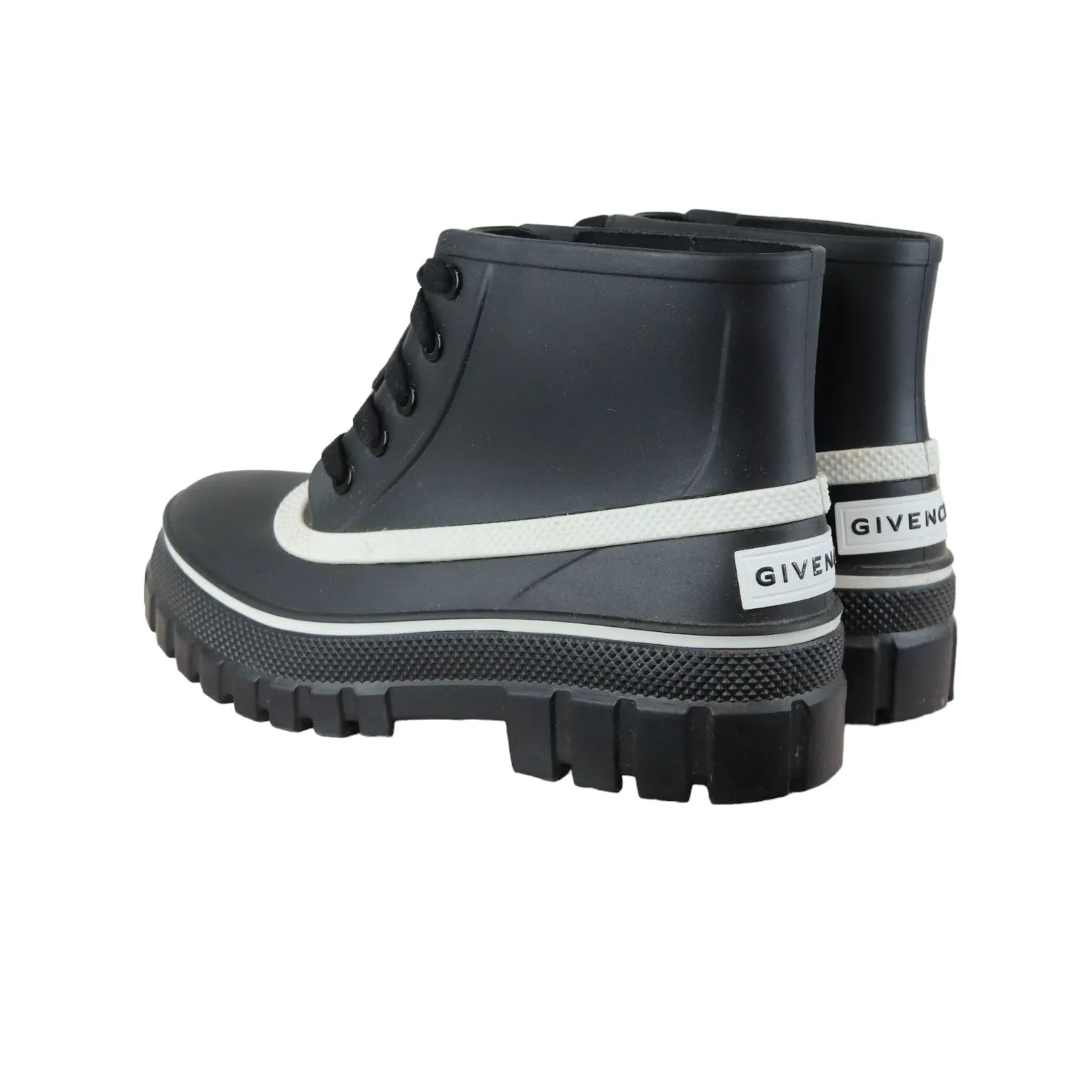 Lace Up Ankle Boots Rubber Lug Sole Black White Size 38