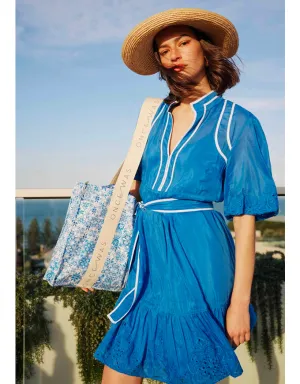 Lucia Embroidered Babydoll Dress Azure