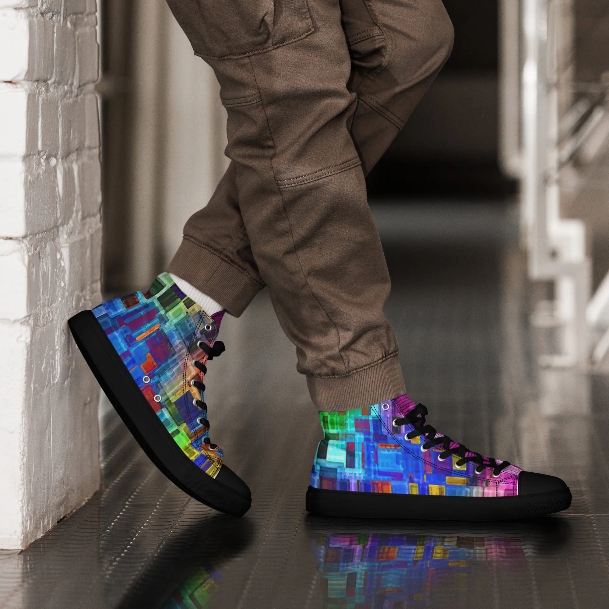 Men’s colorful high top canvas shoes - Lilac Breasted Roller