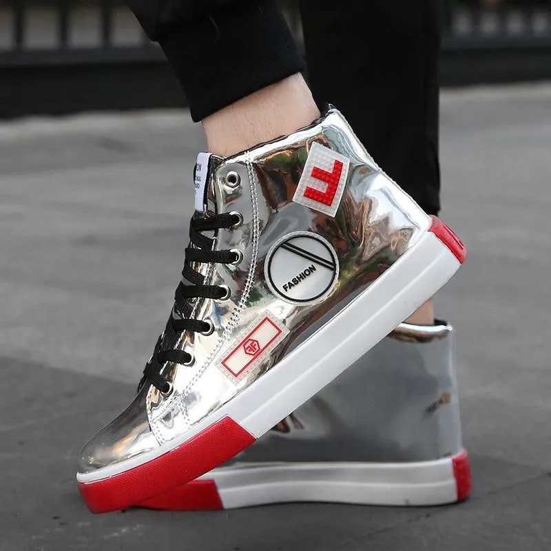 Men's Faux Leather High Top Shinny Sneakers