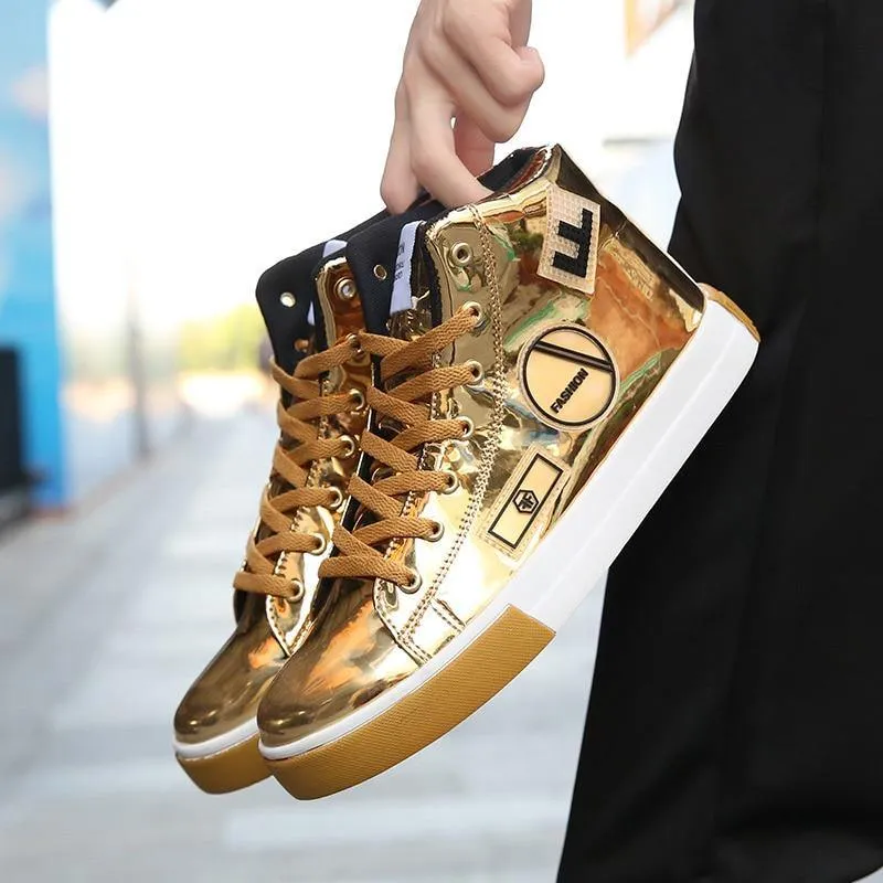 Men's Faux Leather High Top Shinny Sneakers