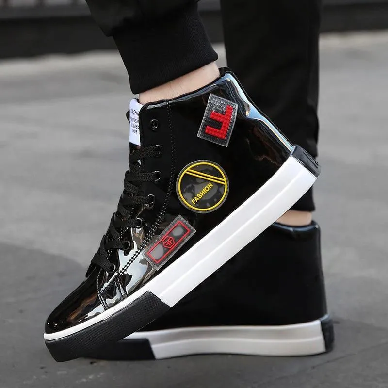 Men's Faux Leather High Top Shinny Sneakers