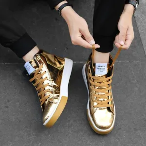 Men's Faux Leather High Top Shinny Sneakers