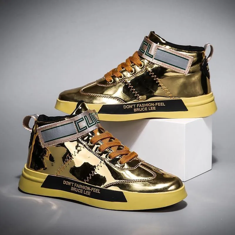Men's Faux Leather High Top Shinny Sneakers
